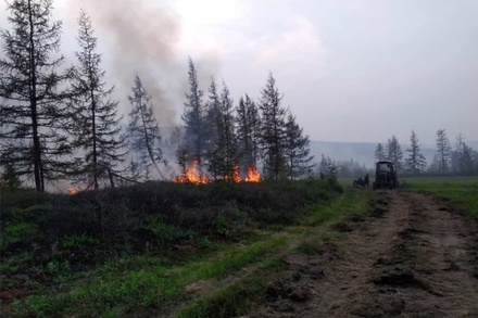 Спасателям удалось остановить лесной пожар у нефтебазы в Якутии