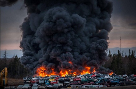 На свалке в Канаде загорелись сотни автомобилей