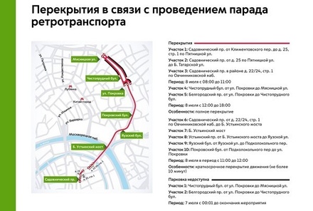 Движение перекроют на ряде улиц в Москве 8 июля из-за парада ретротранспорта