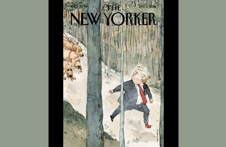 Журнал The New-Yorker поместил на обложку убегающего от собак Дональда Трампа
