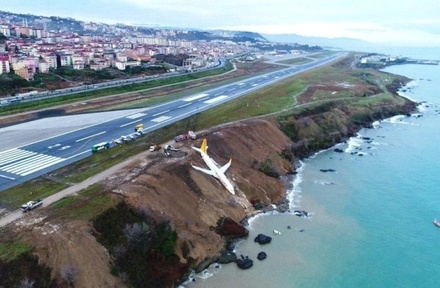 Пассажирский самолёт при посадке в Турции скатился с обрыва и едва не упал в море