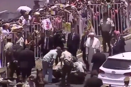 В Чили папа Римский помог упавшей с лошади женщине-полицейской