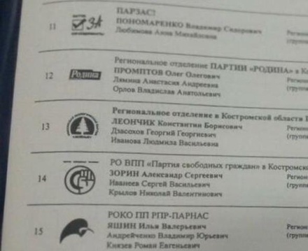 На выборах в Костроме зарегистрировали партию ПАРЗАС
